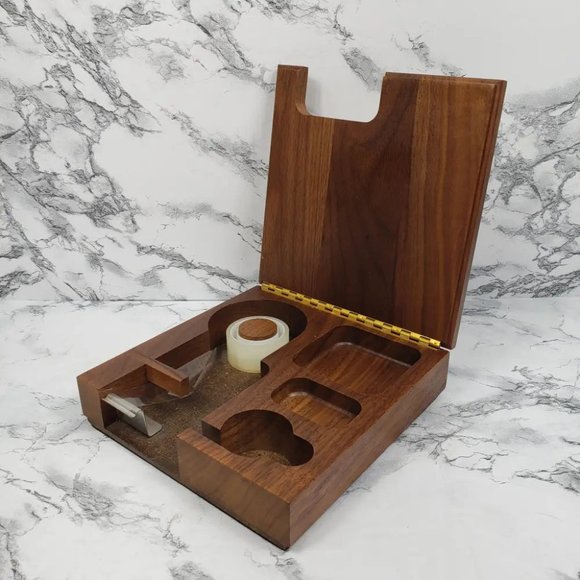 Desktop Organizer Solid Walnut Vintage - Picture 3 of 10